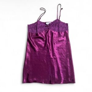 Morgan Taylor Womens Aubergine Mini Coquette Nightgown Sz L Chemise Satin Lace